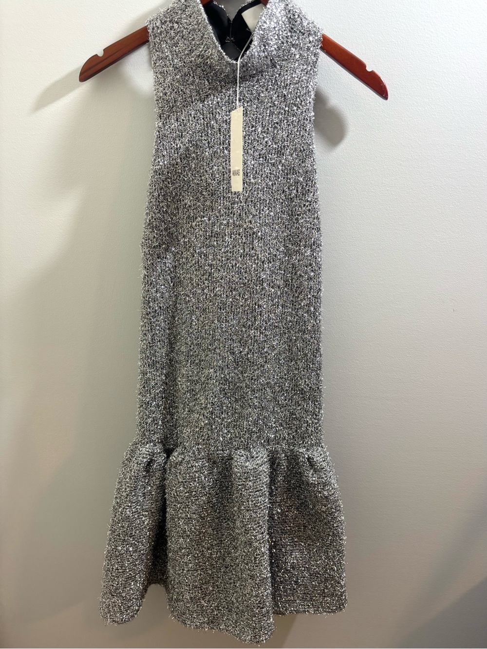 NWT Aknvas Tinsel Knit Silver Sculptural Bubble Dress High Neckline M - Picture 1 of 8